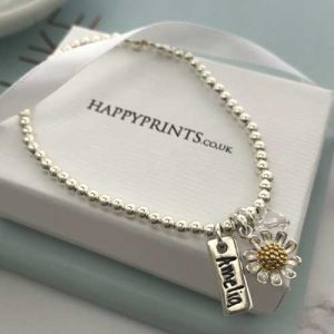 Stretchy Ball Bracelet with Daisy Charm
