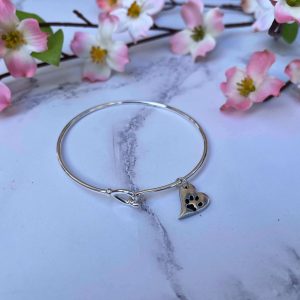 Silver hook and loop bangle with handprint / footprint or pawprint